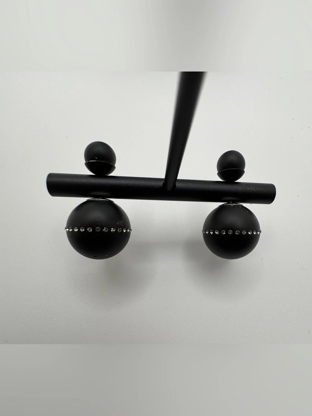 Dior Tribales Matte Black w/ Band of Encrusted Crystal Pierced Earrings